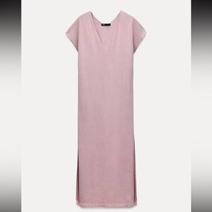 Zara Soft Blush V-Neck Midi Dress